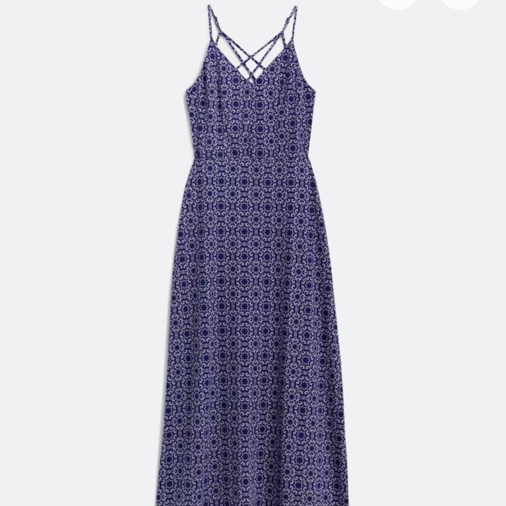 Alisha Knit Strappy Back Maxi Dress Blue Pattern
